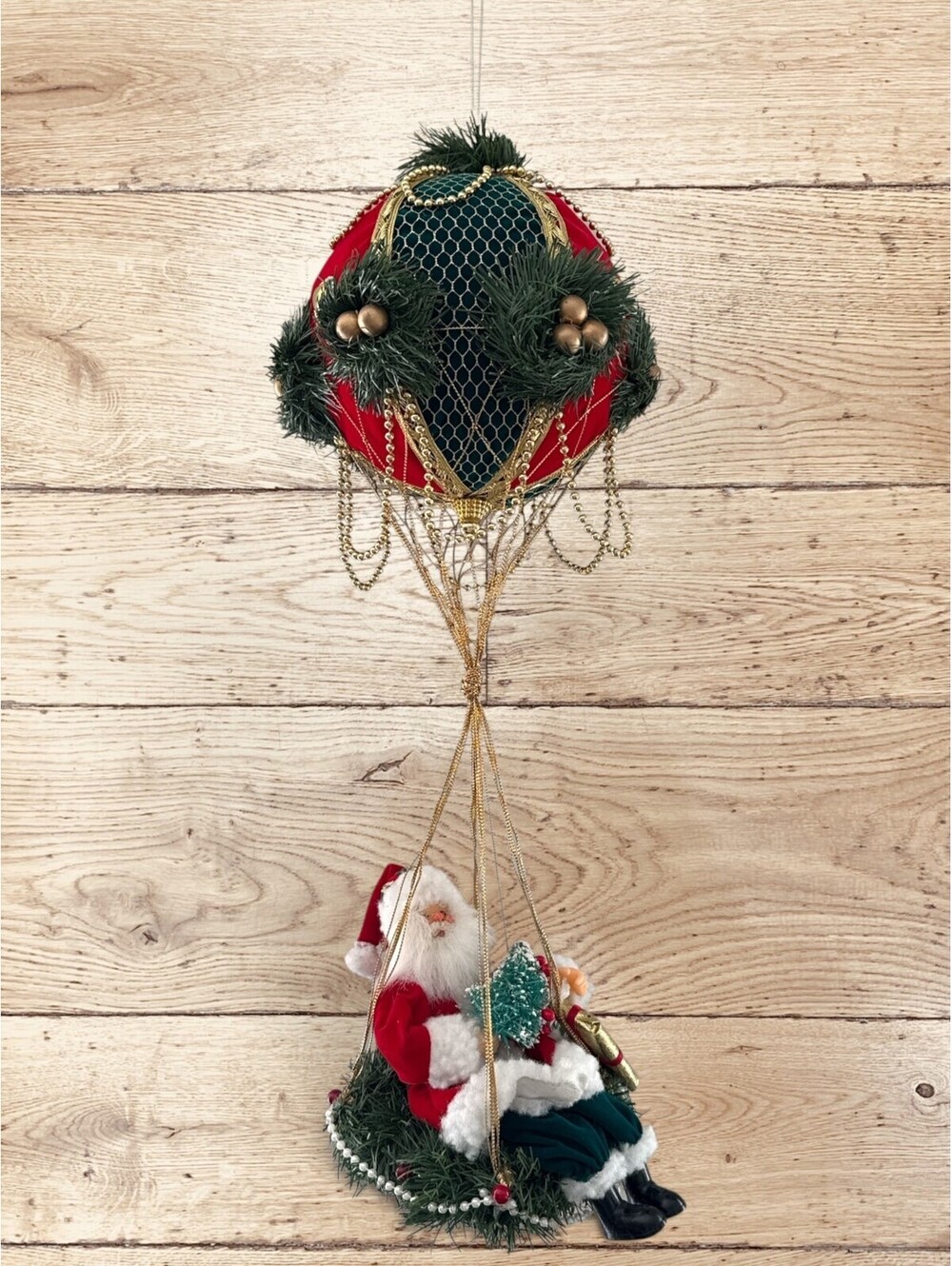 Vintage Santa Hot Air Balloon Large Christmas Decor Victorian Kitsch